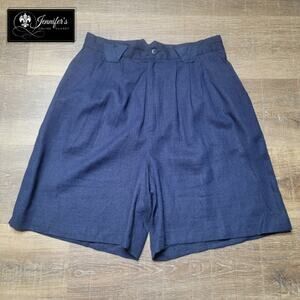 Fundamental Things Women's Petite Vintage Navy Blue Linen Rayon Shorts Size 12